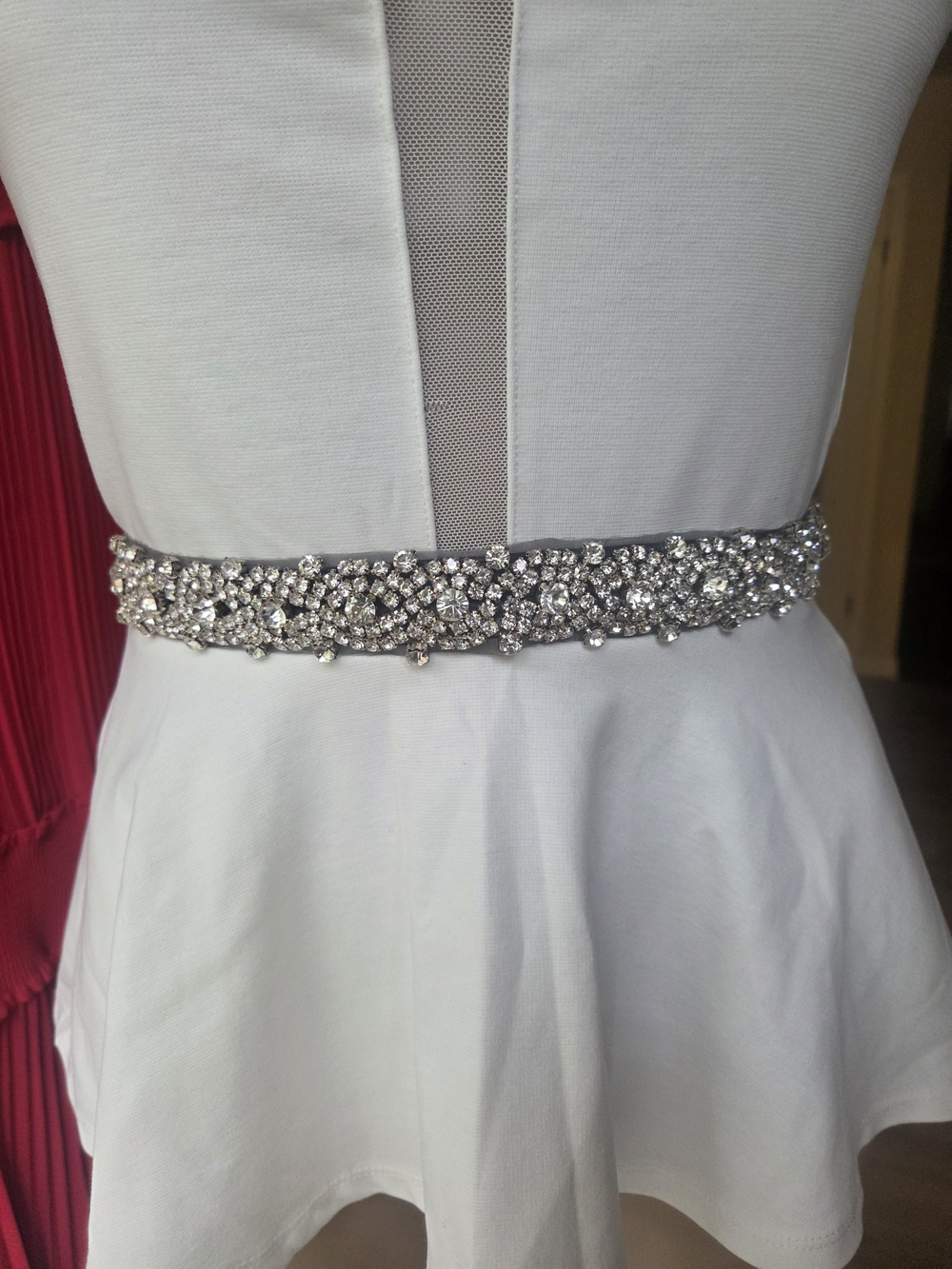 🛍 5/$25🛍Crystal Embellished Silver Waist Belt Black Ribbon- Bridal Glam